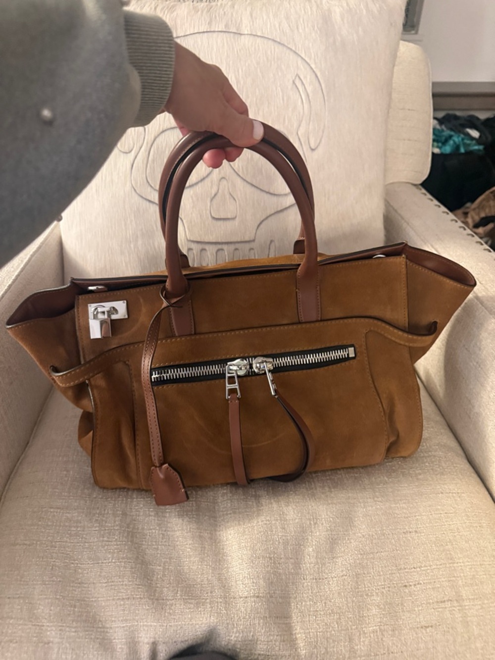 Zadig & Voltaire Tan Brown Suede Tote with Leather Handles